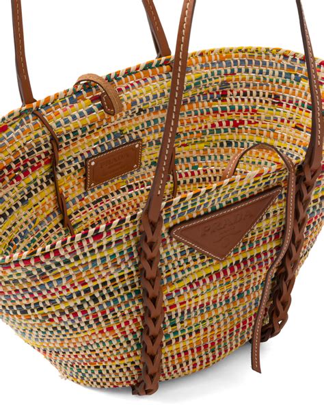 Multicolored/cognac Straw And Leather Tote 